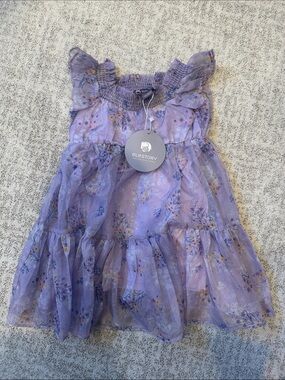 Elestory Girls' Lavender Floral Ruffle Dress